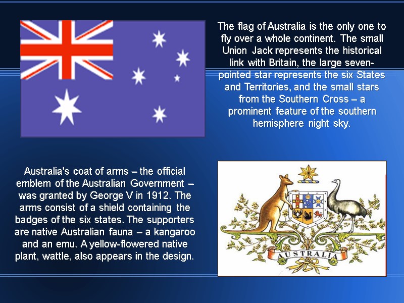 Australia's coat of arms – the official emblem of the Australian Government – was